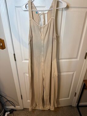 Free People One Beige Wide-Leg Jumpsuit